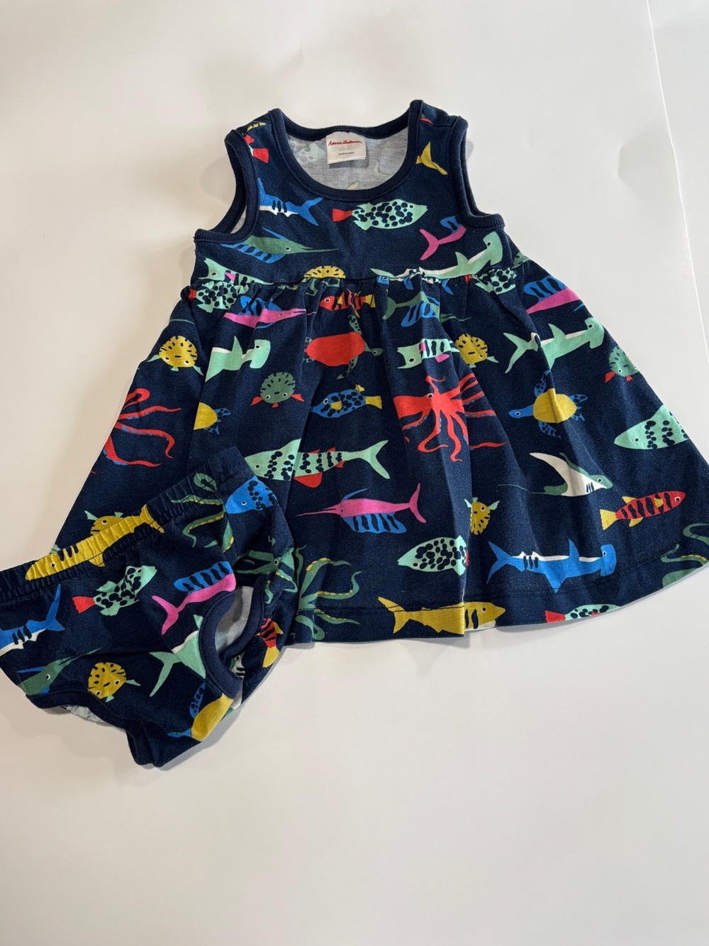 Hanna Andersson Navy Tank Dress with Multicolor Sea Creatures